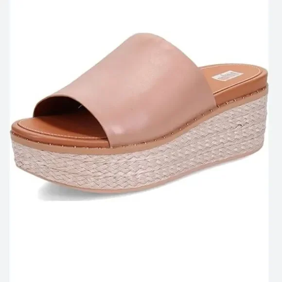 FitFlop NWB Sz 10 Beige  Eloise Espadrille Leather Wedge Slide - Picture 10 of 10